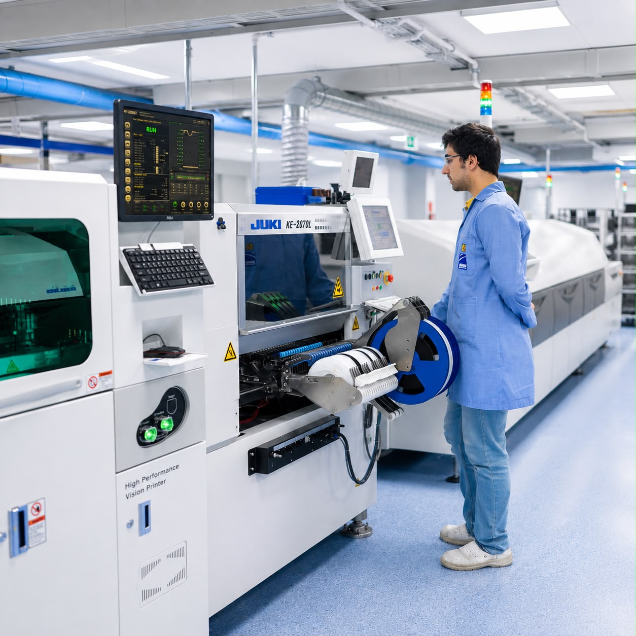 Engineers inspecting automation equipment